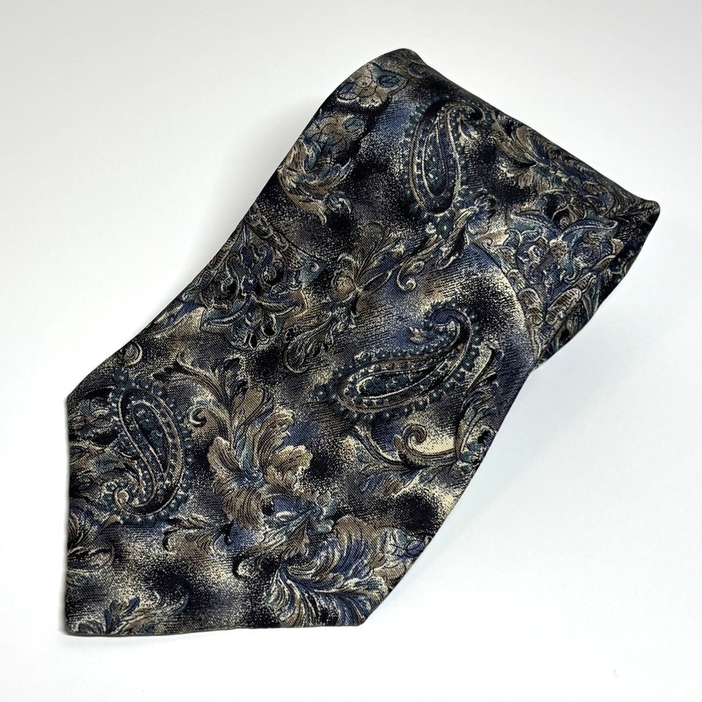 Barrington Necktie Mens OS Blue Gold Italian Silk Paisley Floral Tie Victorian